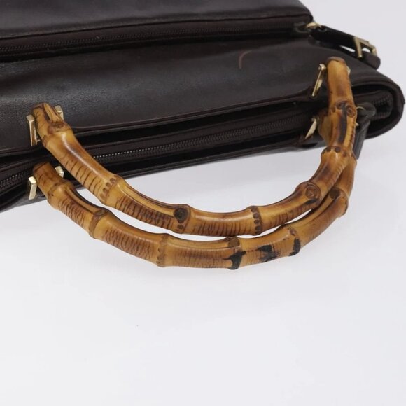 GUCCI Bamboo Hand Bag Leather 2way Dark Brown Gold - Picture 7 of 14